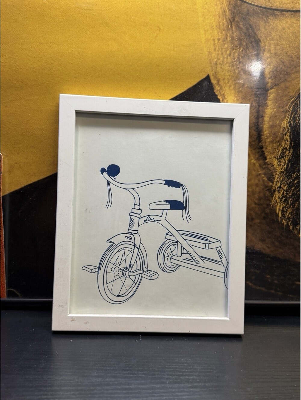 Framed Blue Tricycle Line Art Print White Frame Nursery Wall Decor